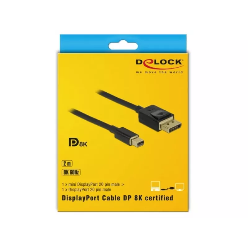 DeLOCK - DisplayPort kabelis - DisplayPort (vīr.) uz Mini DisplayPort (vīr.) - 2 m - Melns - 8K atbalsts