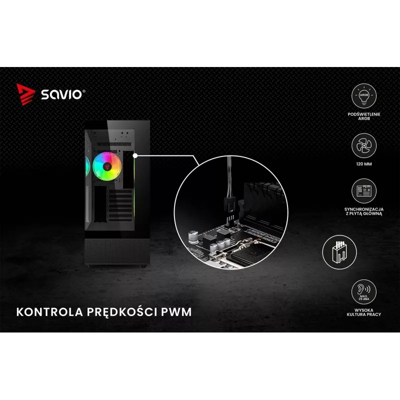 SAVIO Blast 120mm ARGB PWM korpusa ventilators - melns