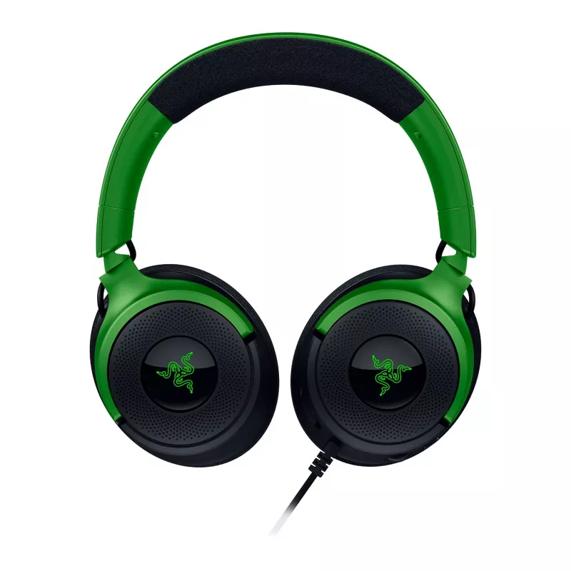 Vadu spēļu austiņas Razer Kraken V4 X — supra-aural, 20–20000 Hz, 1,8 m kabelis, 310 g, melnas/zaļas