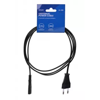 Savio CL-100 strāvas kabelis melns 1,8 m IEC E tips (3,4 mm, 3,1 mm) IEC C7