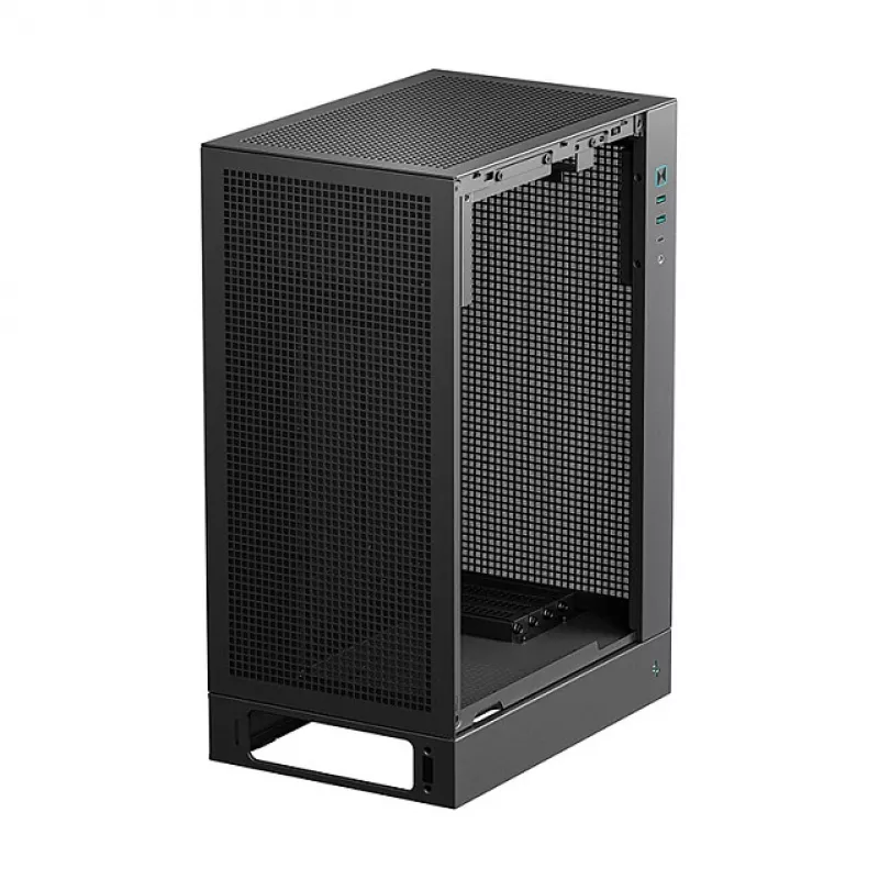 DeepCool CH170 PLUS Tower Melns — micro-ATX/mini-ITX korpusa korpuss, rūdīta stikla logs, USB-C, augšējais barošanas bloka novietojums