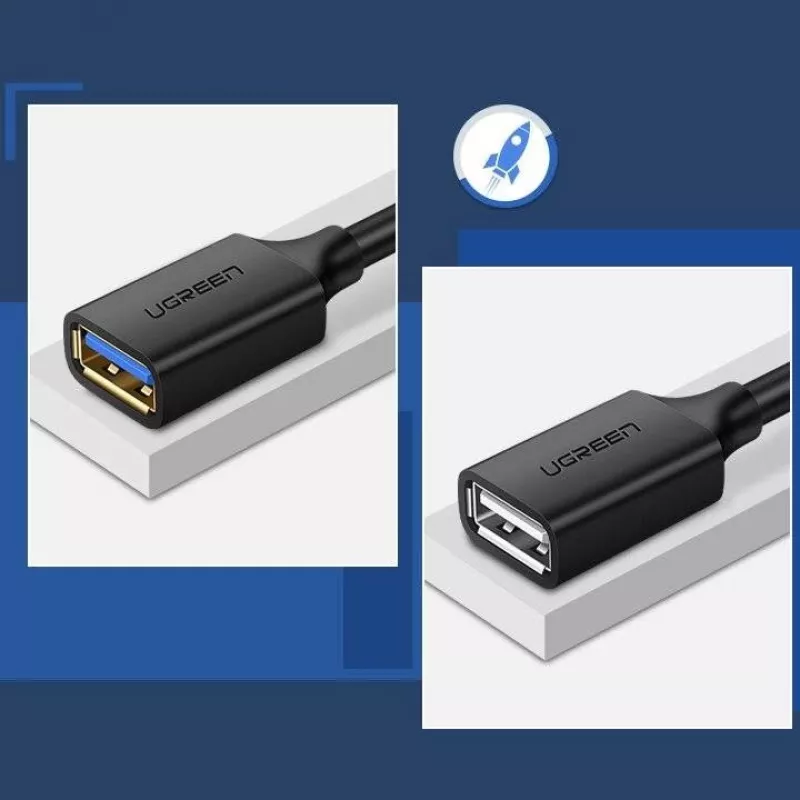 USB 3.0 pagarinātāja kabeļa adapteris UGREEN 10368B — USB A sieviešu uz USB A vīriešu, 1 m, melns