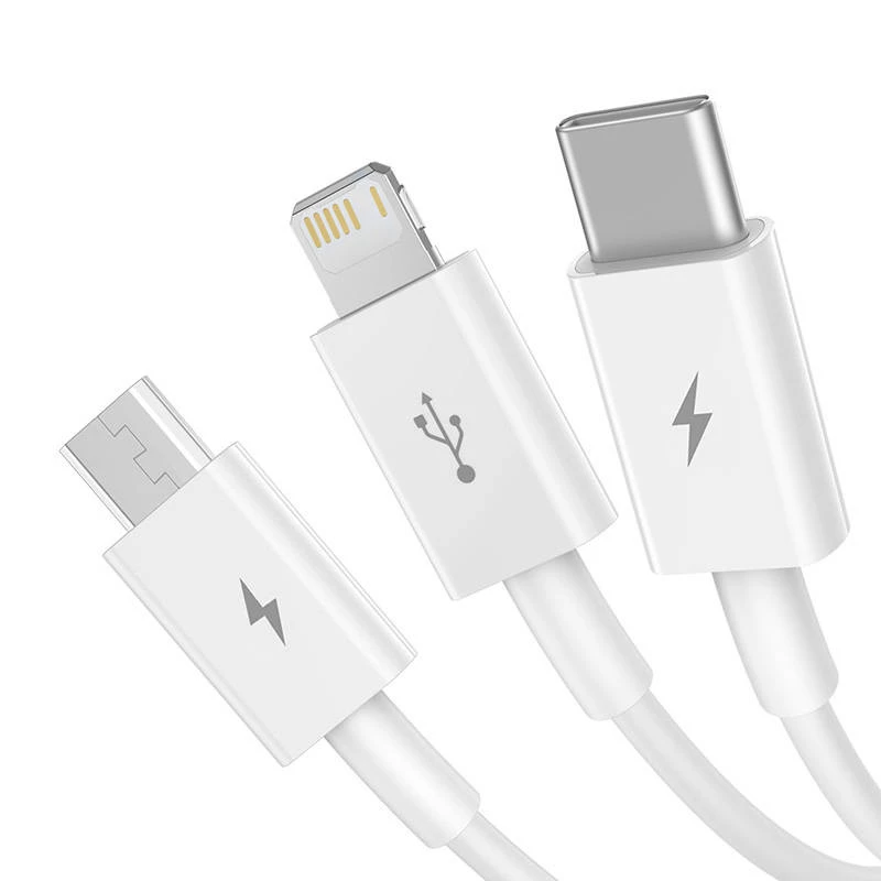 USB kabelis Baseus SUP0003529 — USB 3.2 Gen 1 (3.1 Gen 1), 1 m, USB-A uz USB-C / Micro USB-A / Lightning, balts