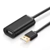USB A pagarinātāja kabelis ar pastiprinātāju, UGREEN US121, 10 m, melns, A spraudnis uz A ligzdu