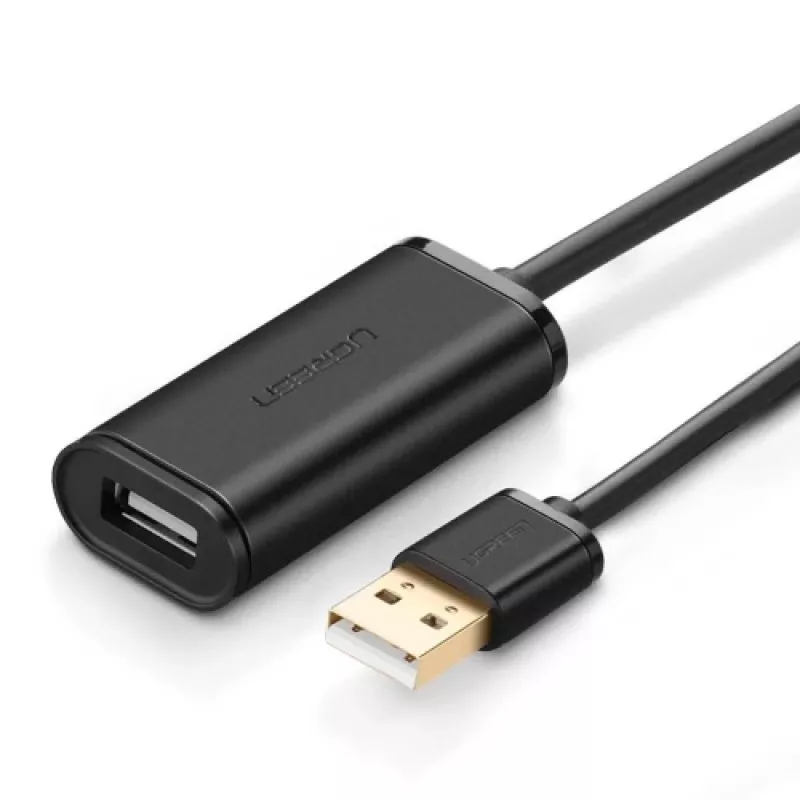 USB A pagarinātāja kabelis ar pastiprinātāju, UGREEN US121, 10 m, melns, A spraudnis uz A ligzdu