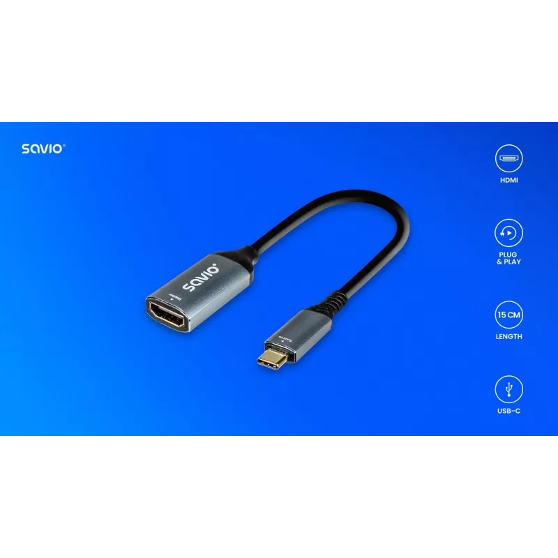 Savio Adapteris USB-C (vīr.) uz HDMI (siev.), 4K, 60Hz, alumīnijs, AK-78