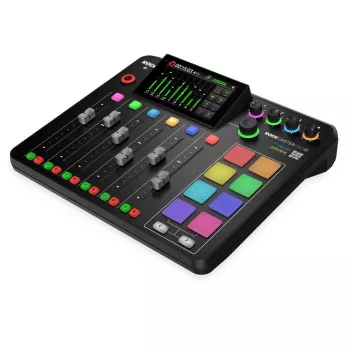 Studijas kontrolleris RØDE Caster Pro II melns — 4 XLR/TRS kombinētās ieejas, 4 austiņu izejas, 8 bloki, skārienekrāns, Wi‑Fi, Bluetooth, USB‑C