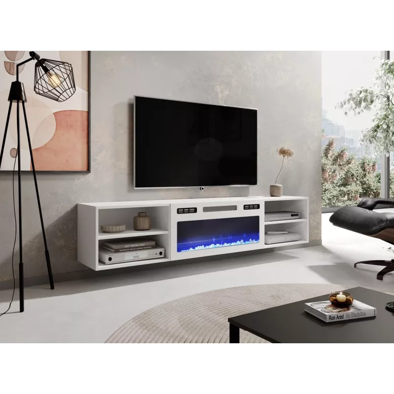 RTV skapis POLO 180x33x39 balts + kamīns balts