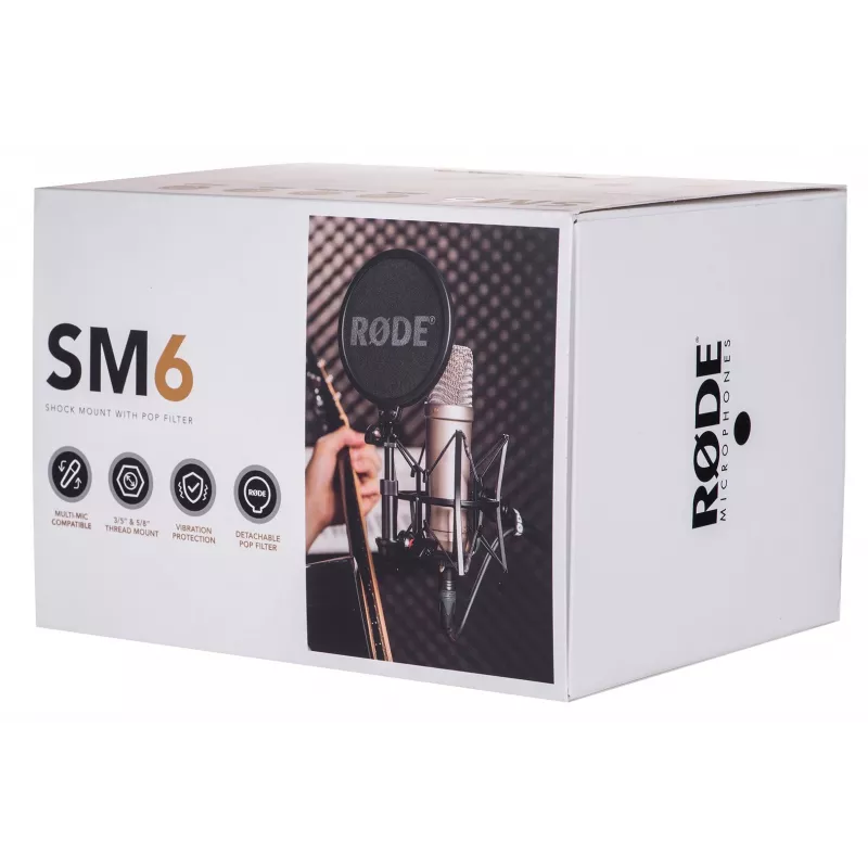 Mikrofons RØDE SM6 — melns, svars 0,682 kg, izmēri 210×133×210 mm