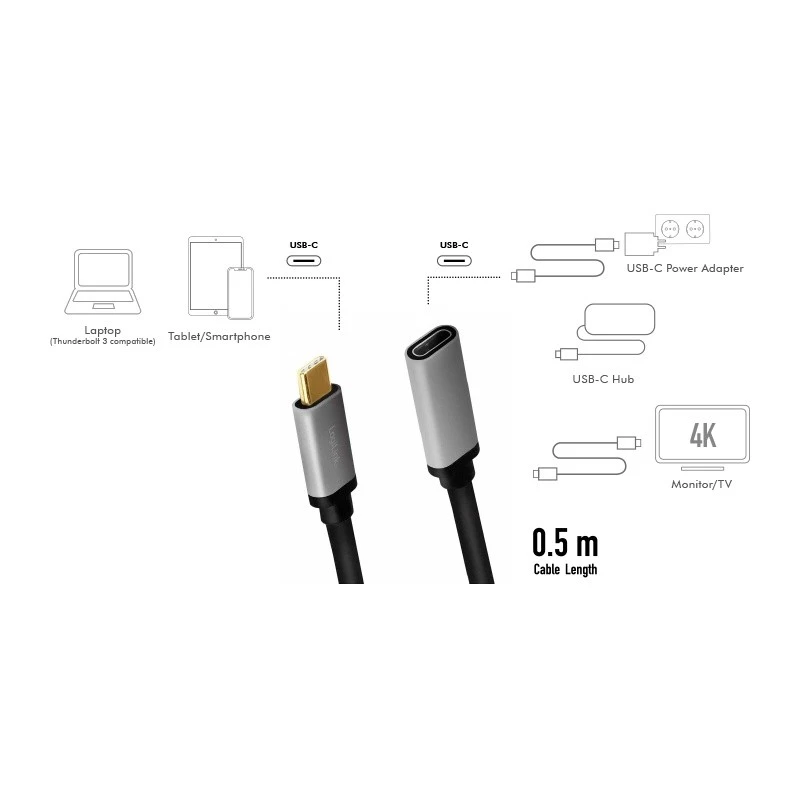LogiLink USB kabelis USB 3.2 Gen 2 CUA0105 0,5 m USB C melns pelēks