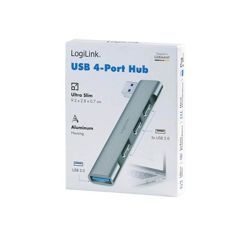 LogiLink USB 3.2 Gen1 centrmezgls 4 portu USB-A 1x USB3.0 AF 3x USB2.0 AF UA0436