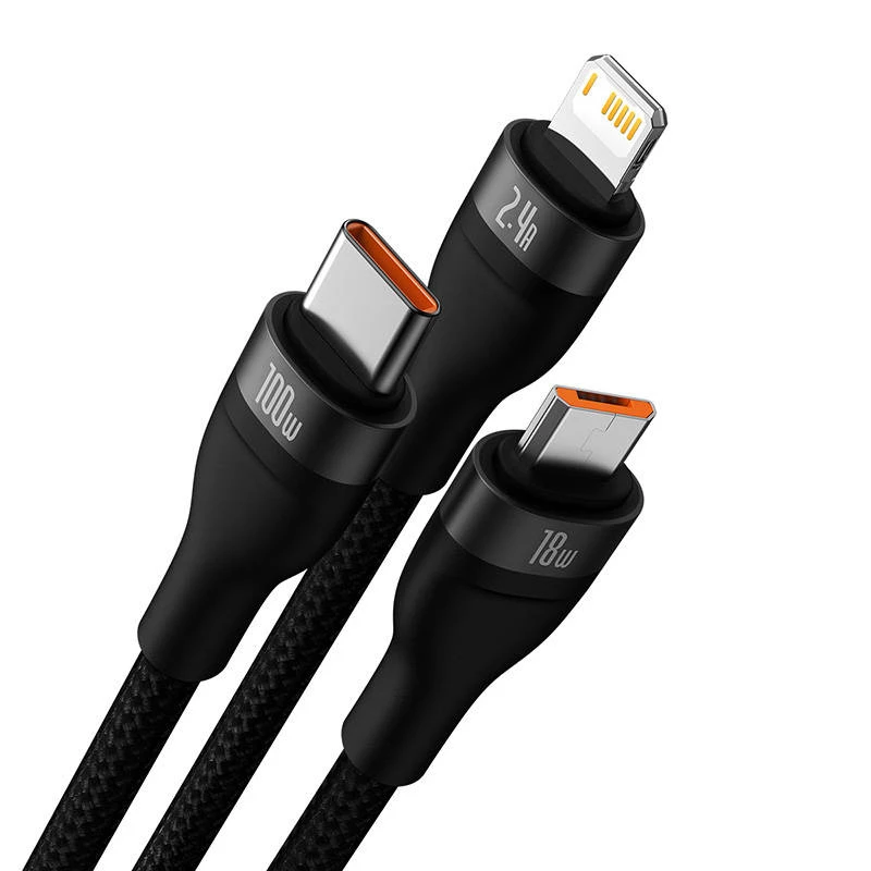 USB kabelis Baseus SUP0003351 1,2 m USB A – USB C/Micro USB-A/Lightning melns