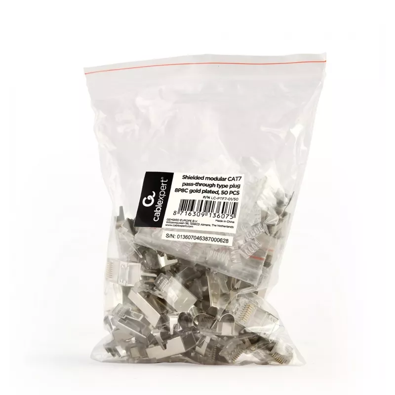 RJ45 savienotāji GEMBIRD CAT7 8P8C zelta pārklājums 15µm FTP/SFTP iepakojumā pa 50