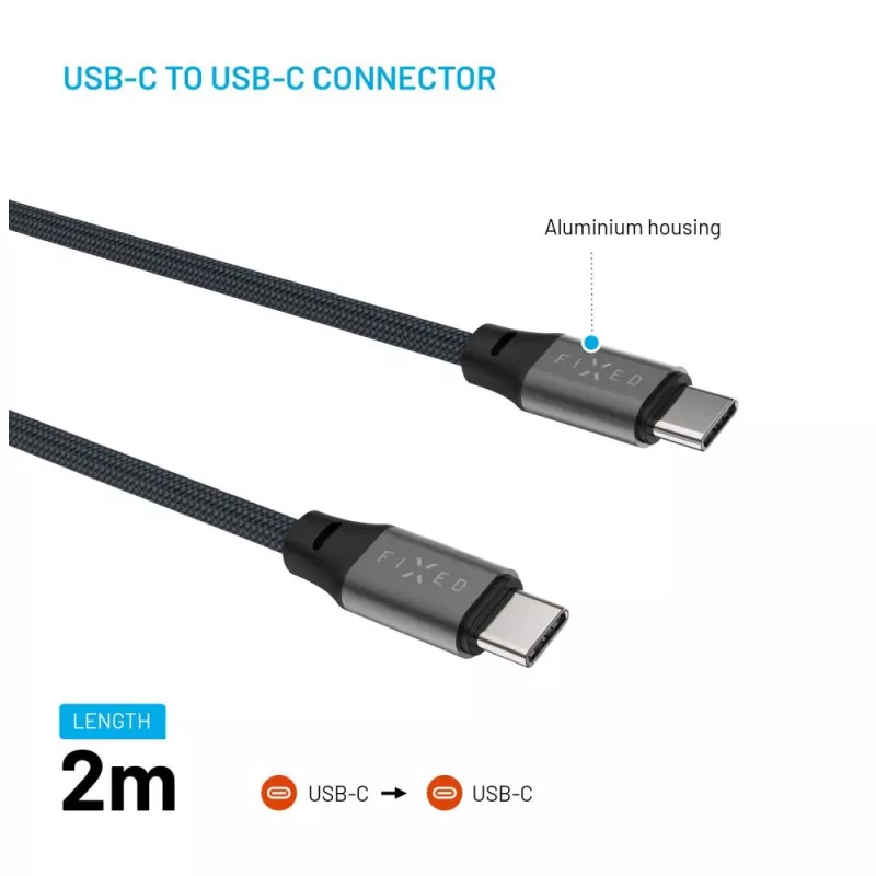 Magnētisks pīts USB-C uz USB-C kabelis FIXED FIXDBM-CC2-GR, pelēks