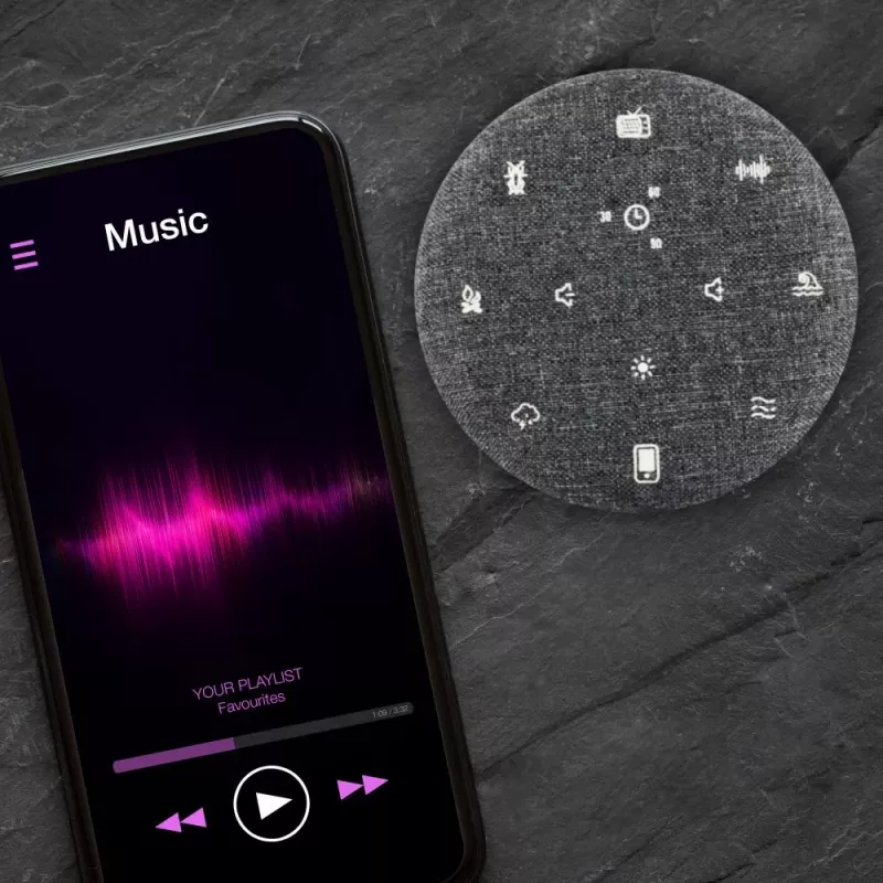 Pārnēsājamais skaļrunis MANTA SPK03-GR Szumi-GO — zaļš, Bluetooth, mazuļu miega skaņas, taimeris, RGB fona apgaismojums, 12,5×7,5×12,5 cm