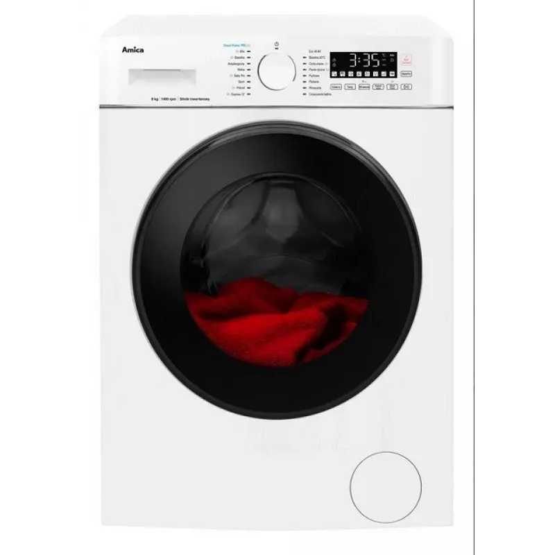 Veļas mašīna Amica ietilpība 8 kg, energoefektivitātes klase A, 1400 apgr./min, 16 programmas, balta