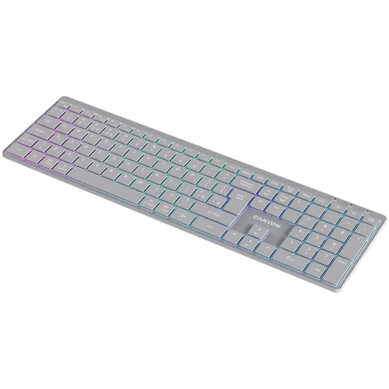 CANYON tastatūra HKB-W11 UK/US RGB divu režīmu bezvadu pelēka