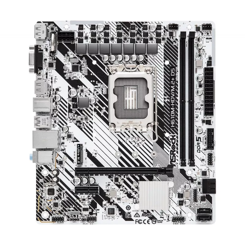 Mātesplate ASRock H610M-HDV/M.2+ D5 — Intel H610, LGA 1700, microATX, 2× DDR5 DIMM, M.2, HDMI 2.1, DP 1.4