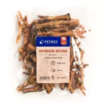 Suņu košļājamā našķis PETMEX Vistas ķepa 500 g — dabīgs vistas garšas zobu kopšanas našķis pieaugušiem suņiem, 500 g