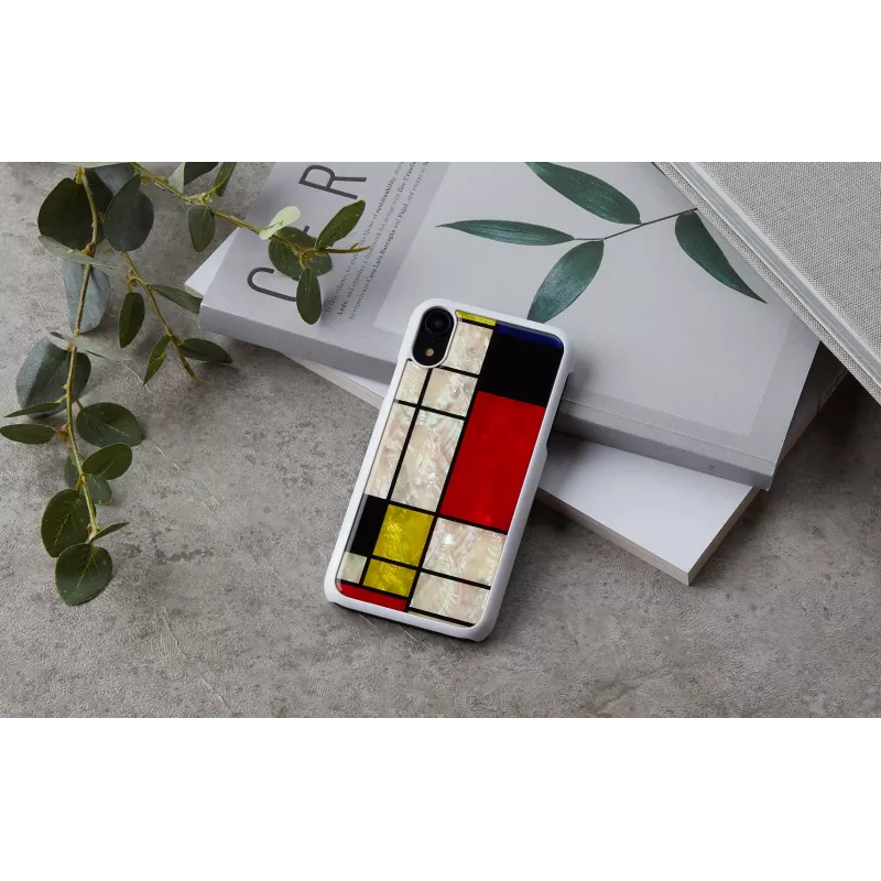 Viedtālruņa maciņš iKins iPhone XR Mondrian balta — aizsargājošs cietais aizmugurējais vāciņš