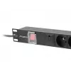 Strāvas sadales bloks LANBERG PDU-06E-0200-BK — 6 x E tipa rozetes, 16 A, 2 m kabelis, 1U statne, 220–250 V