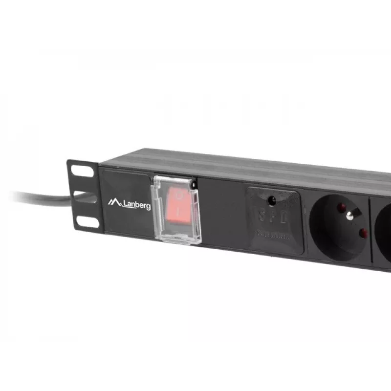 Strāvas sadales bloks LANBERG PDU-06E-0200-BK — 6 x E tipa rozetes, 16 A, 2 m kabelis, 1U statne, 220–250 V