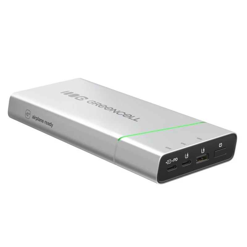 Portatīvs akumulators zaļa Cell BPLGC20P 20800 mAh litija jonu, USB-C PD 65W, 2x USB-C + 1x USB-A, alumīnija korpuss