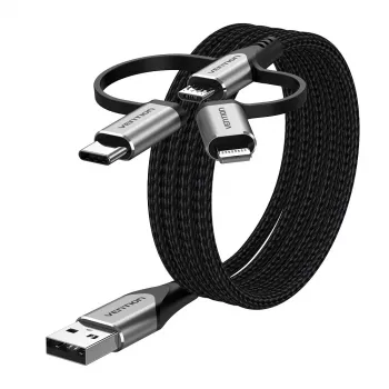 Vention USB 2.0 A vīr. uz 3-in-1 Micro-B&USB-C&Lightning vīr. kabelis 1M pelēks alumīnija sakausējuma tips