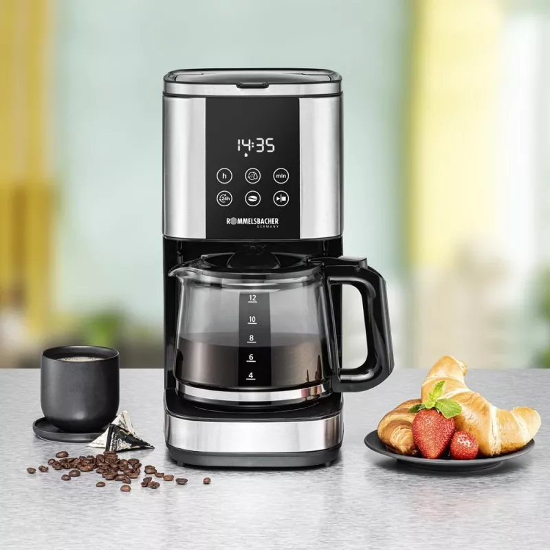 Pilienveida kafijas automāts Rommelsbacher FKM1000, 1,5 L ūdens tvertne, 12 krūzes, nerūsējošais tērauds/melns