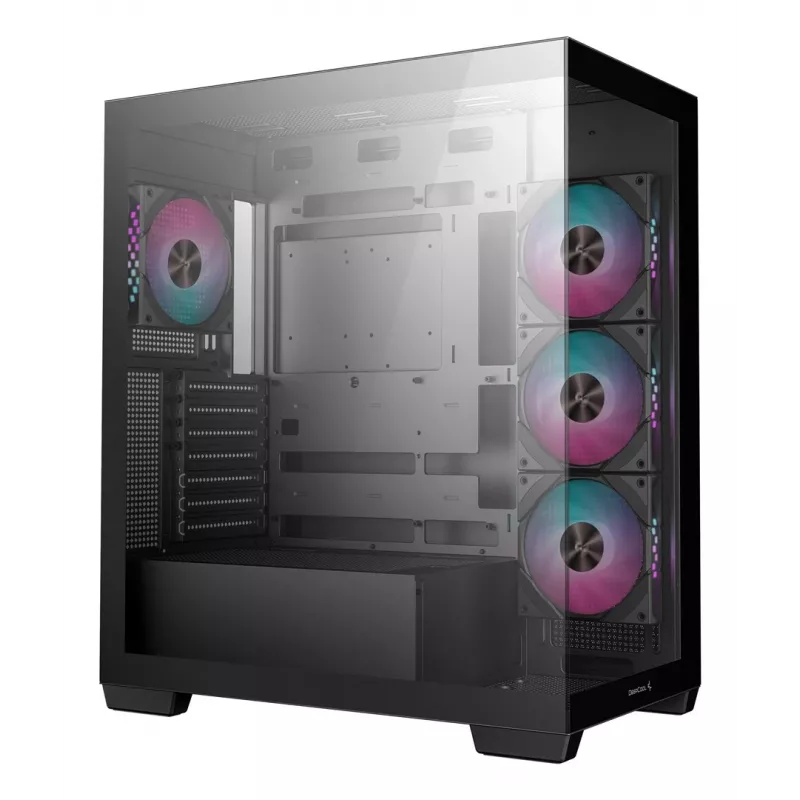 Datora korpuss DeepCool CG580 4F Midi Tower — ATX/ITX/MicroATX, rūdīts stikls, 3 × 120 mm + 1 × 120 mm ventilatori, 2 × 3,5 collu un 2 × 2,5 collu nodalījumi, USB-A × 2 USB-C × 1, melns