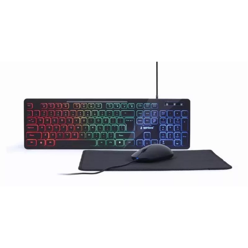 Vadu pilna izmēra tastatūra ar peli Gembird KBS-UML-01 — USB, QWERTY US, 104 taustiņi, melna