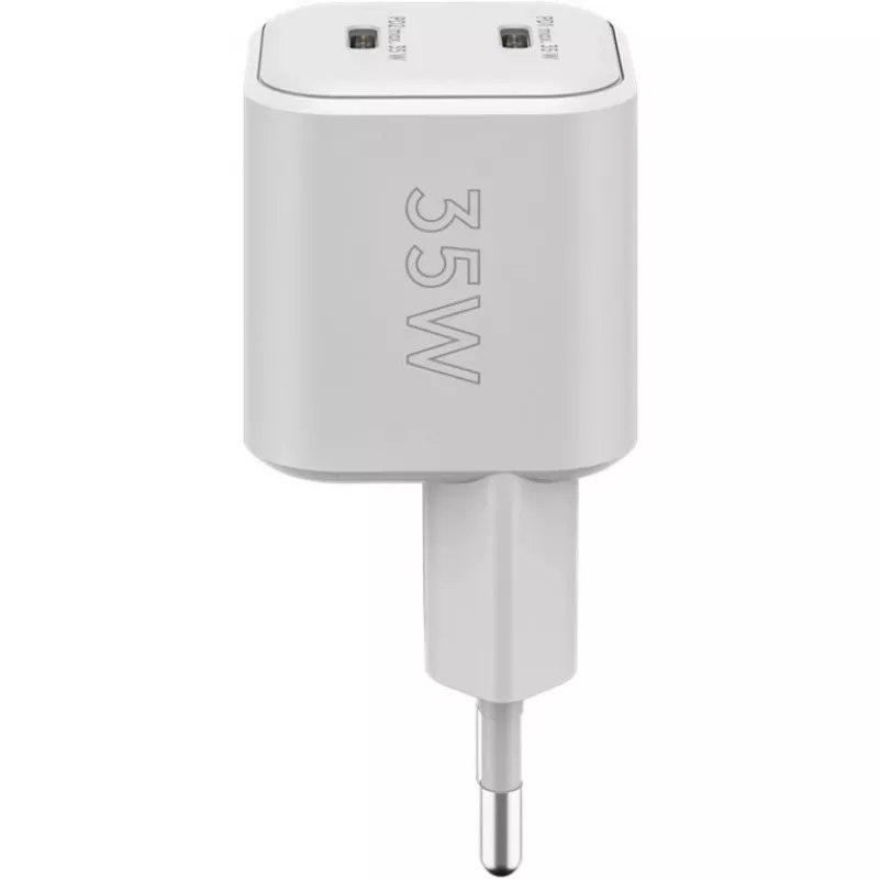 USB-C Dual-Fast lādētājs Nano, PD, GaN, 35 W (balts, 2x USB-C, Power Delivery 3.0)