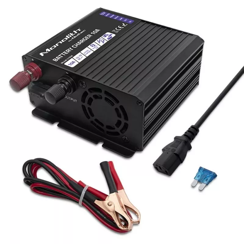 Qoltec Smart Monolith akumulatora lādētājs LiFePO4 AGM GEL SLA akumulatoriem | 10A | 12V
