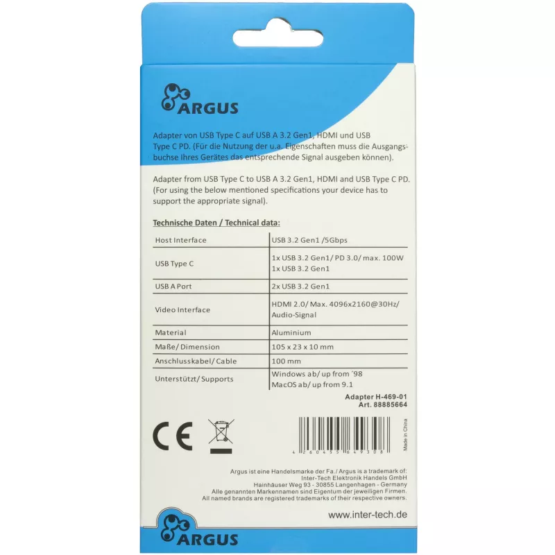 USB centrmezgls Inter-Tech H-469-1 Type-C 5000 Mbit/s HDMI