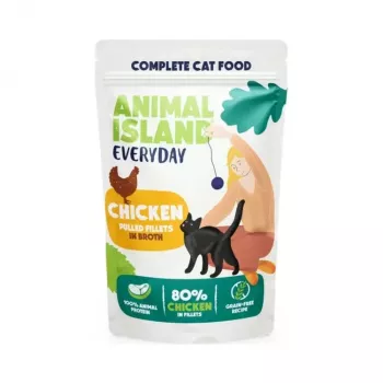 Slapjā kaķu barība animal island Everyday — Vistas filejas buljonā, 12 x 85 g multipaka