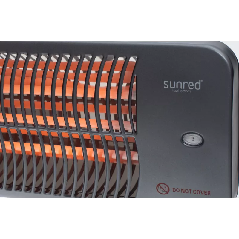 Kvarca elektriskais sildītājs SUNRED LUG-2000W — 2000 W, kvarca stikla elements, lietošanai ārpus telpām, piestiprināms pie sienas, IP24, melns