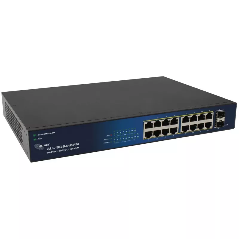 ALLNET 16+2P PoE komutators ALL-SG8418PM — 18 porti, Gigabit, 16 PoE porti, 2 augšupielādes porti