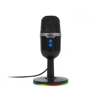 Studijas mikrofons BLOW ar LED statīvu — vadu USB 2.0, 20–16000 Hz, jutība -50 dB, 237 g