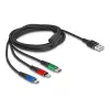 DeLOCK USB lādēšanas kabelis 3-in-1 Type-A uz Lightning, Micro USB, USB Type-C 30 cm