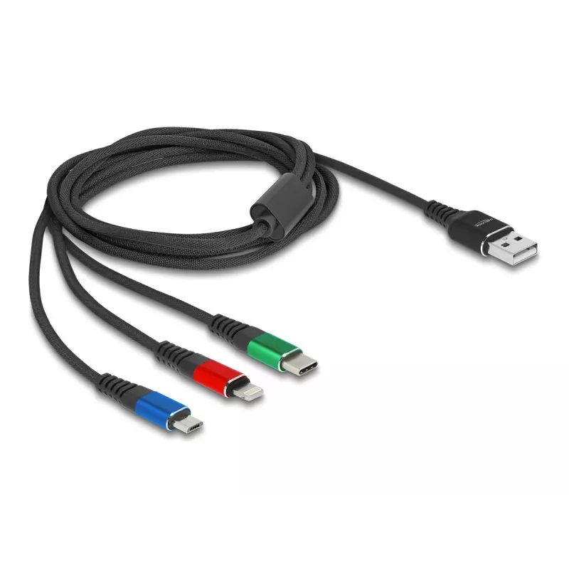 DeLOCK USB lādēšanas kabelis 3-in-1 Type-A uz Lightning, Micro USB, USB Type-C 30 cm