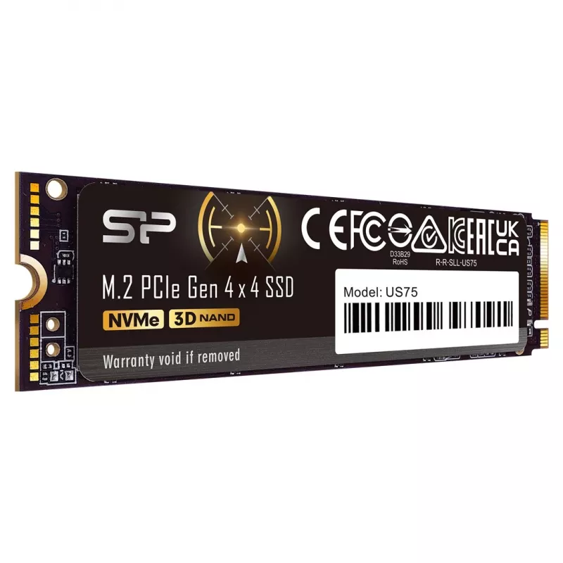 SSD M.2 2280 2 TB Silicon Power US75 PCIe 4.0 NVMe, lasīšana 7000 MB/s, rakstīšana 6000 MB/s