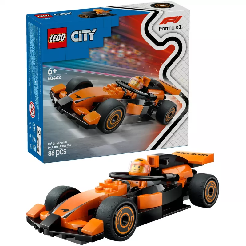 LEGO City F1 Racer McLaren Racing Car 60442 — konstruktoru komplekts, 86 detaļas, 1 minifigūra, vecumam 6+