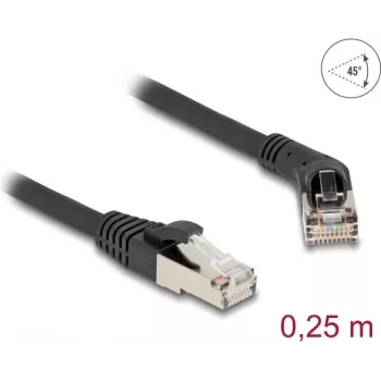 DeLOCK tīkla kabelis RJ45 Cat.6A S/FTP 45° leņķveida uz taisnu 0,25 m melns