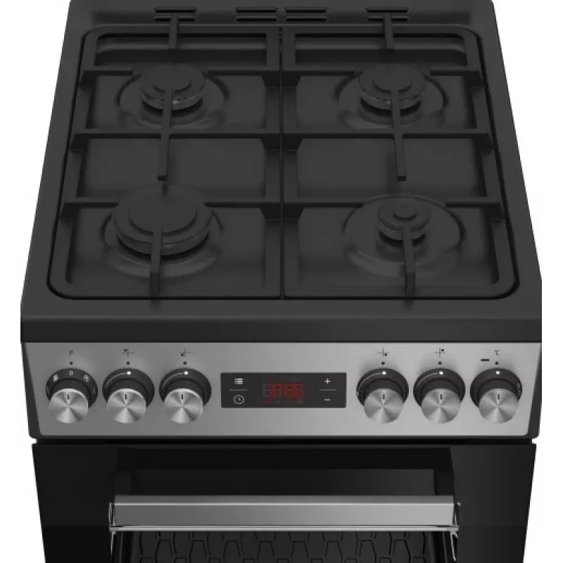 Brīvi stāvoša plīts BEKO FSM52332DXDT 5 degļu gāzes plīts virsma 60 cm, elektriskā cepeškrāsns 60 L, energoefektivitātes klase A