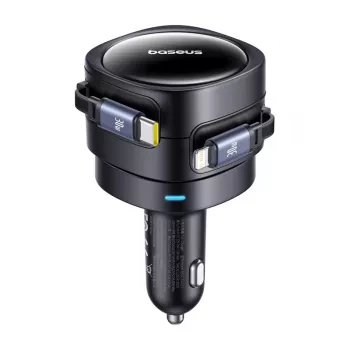 Automašīnas lādētājs Baseus Enjoyment Max 60W ar USB‑C un Lightning kabeļiem, divu portu ātrā uzlāde