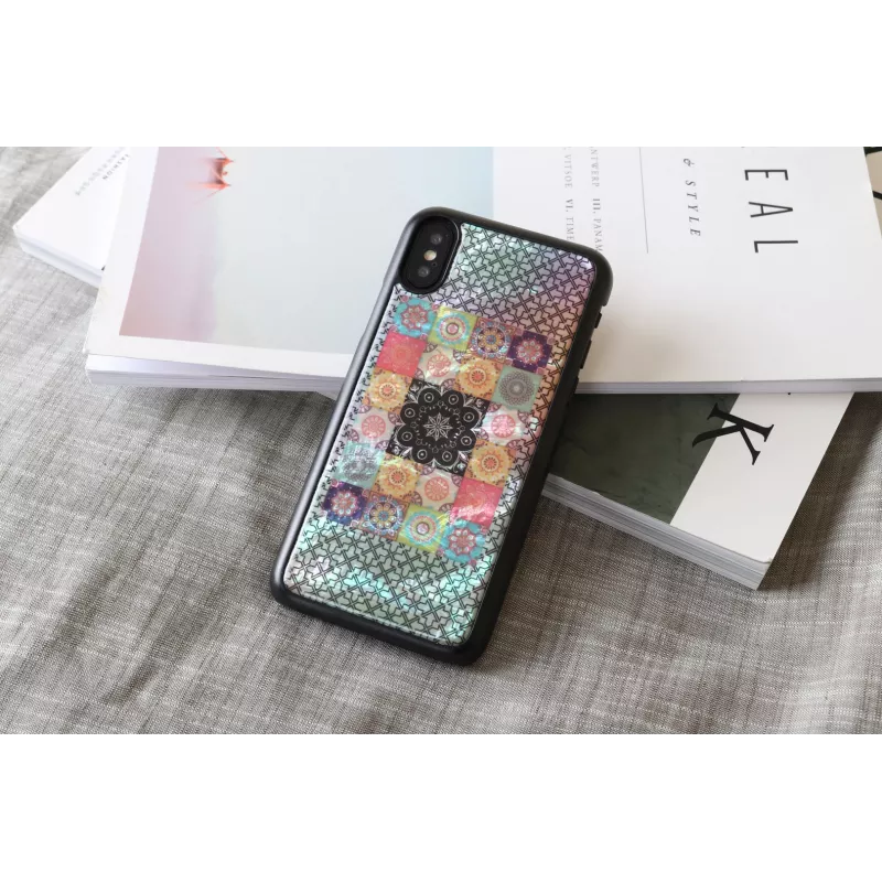 Viedtālruņa vāciņš iKins iPhone XS / XS S — Flower Garden dizains, melns