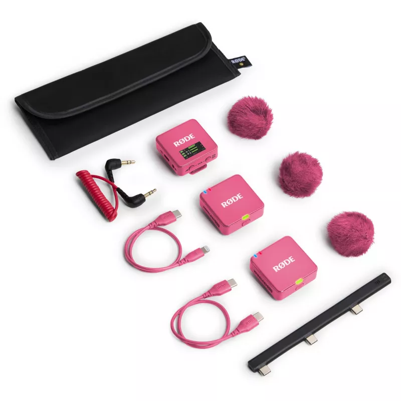 Bezvadu mikrofons RODE Wireless GO III Pink — kompakta divu kanālu raidītāja un uztvērēja sistēma