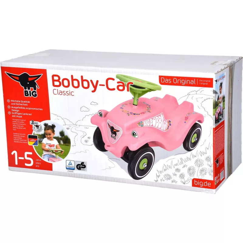 Bobby-Car-Classic Flower, stumjamais auto rozā/gaiši zaļš