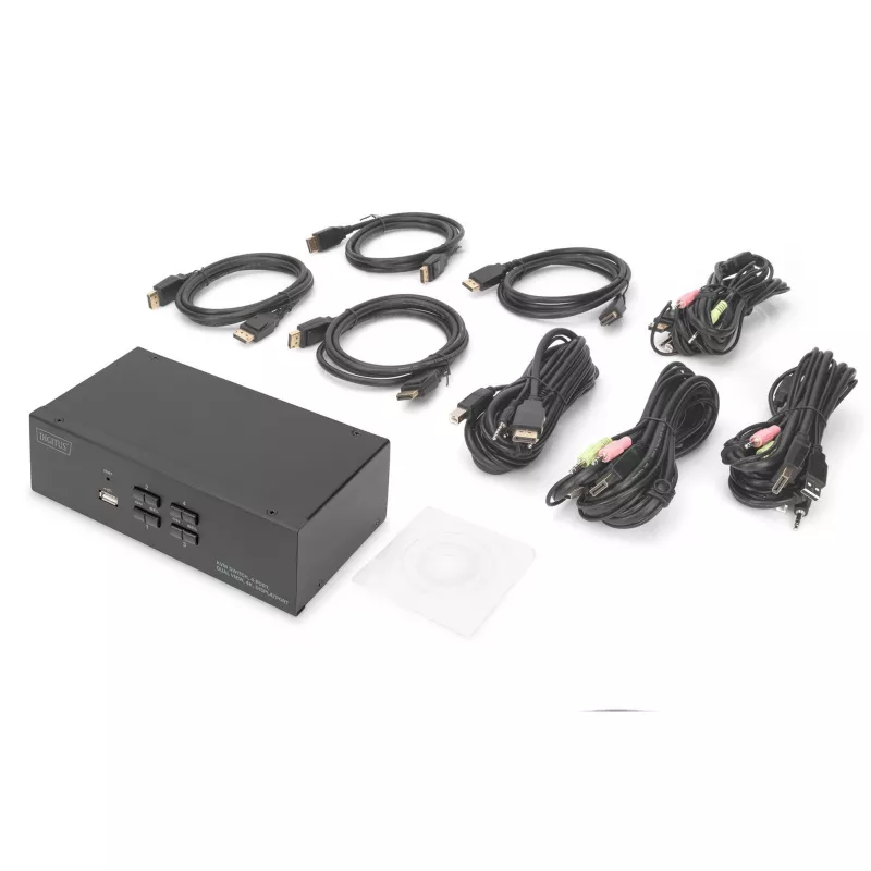DIGITUS KVM slēdzis, 4 porti, divu displeju, 4K, DisplayPort®