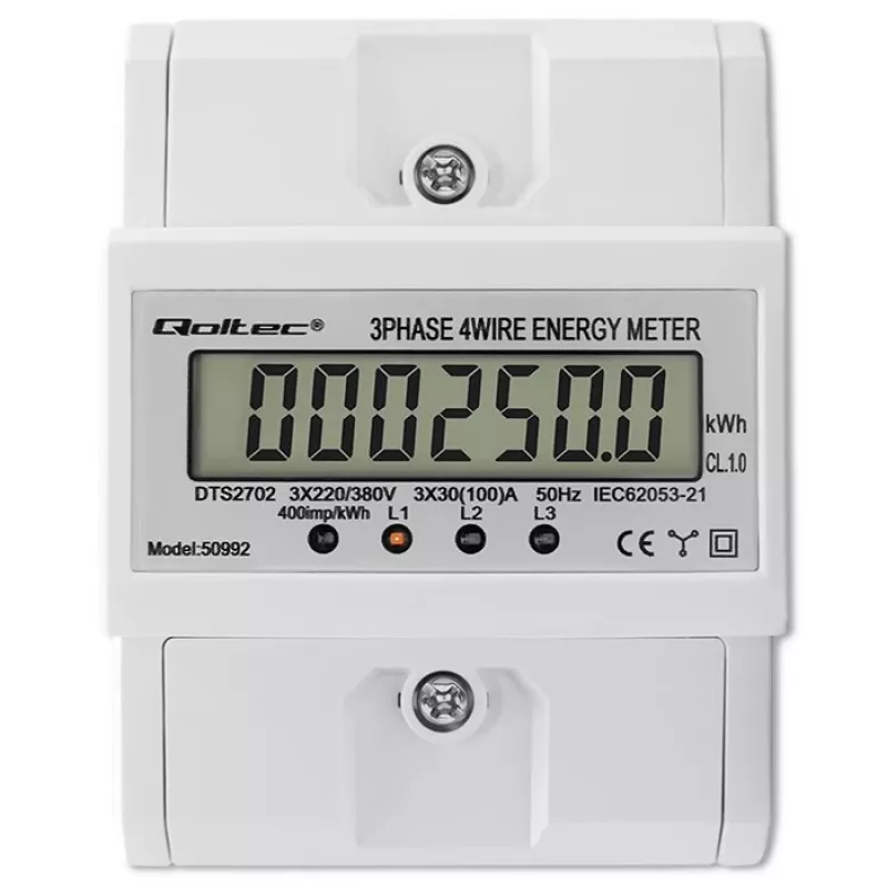 Trīsfāzu elektroniskais skaitītājs QOLTEC 50992 400V 100A